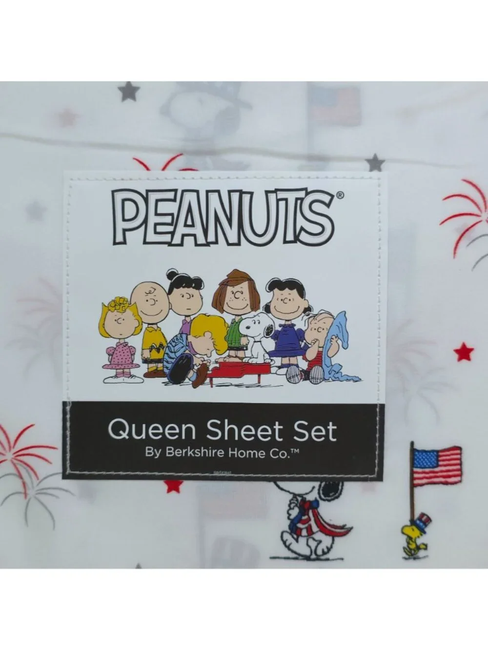 Peanuts 4th of July Queen Sheet Set By Berkshire Snoopy & Woodstock USA Flags